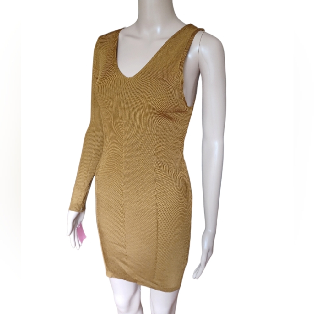 Zara Womens One Shoulder Long Sleeve Stretchy Mini Bodycon Dress Short Large